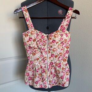 Floral Print Zip-Up Crop Top